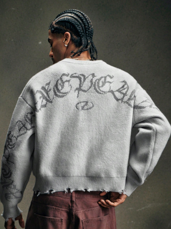 Vintage Distressed Crew Neck Pullover Sweater