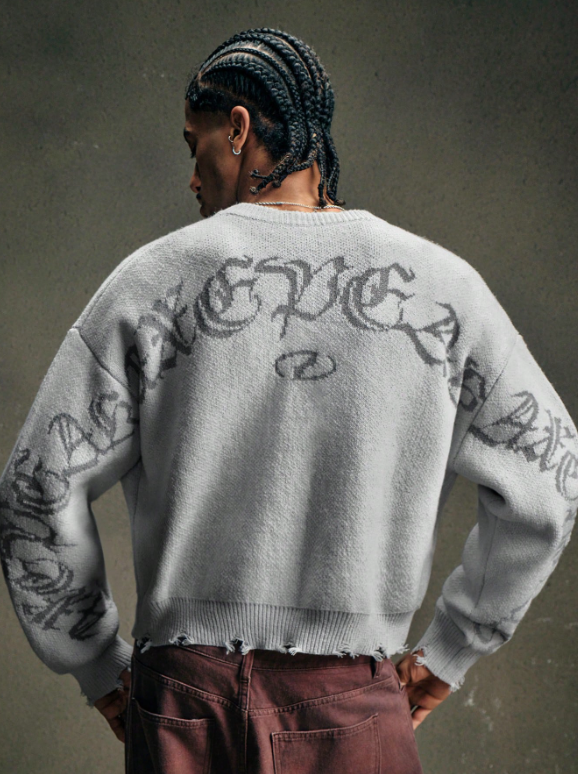 Vintage Distressed Crew Neck Pullover Sweater