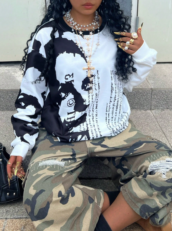 Oversized Graphic Drop Shoulder Sweatshirt